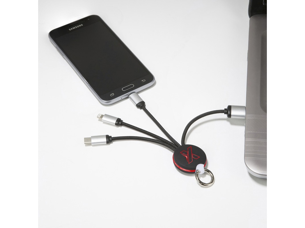 Кабель 3-в-1 SCX.design C16 с круглым брелоком и подсветкой, черный