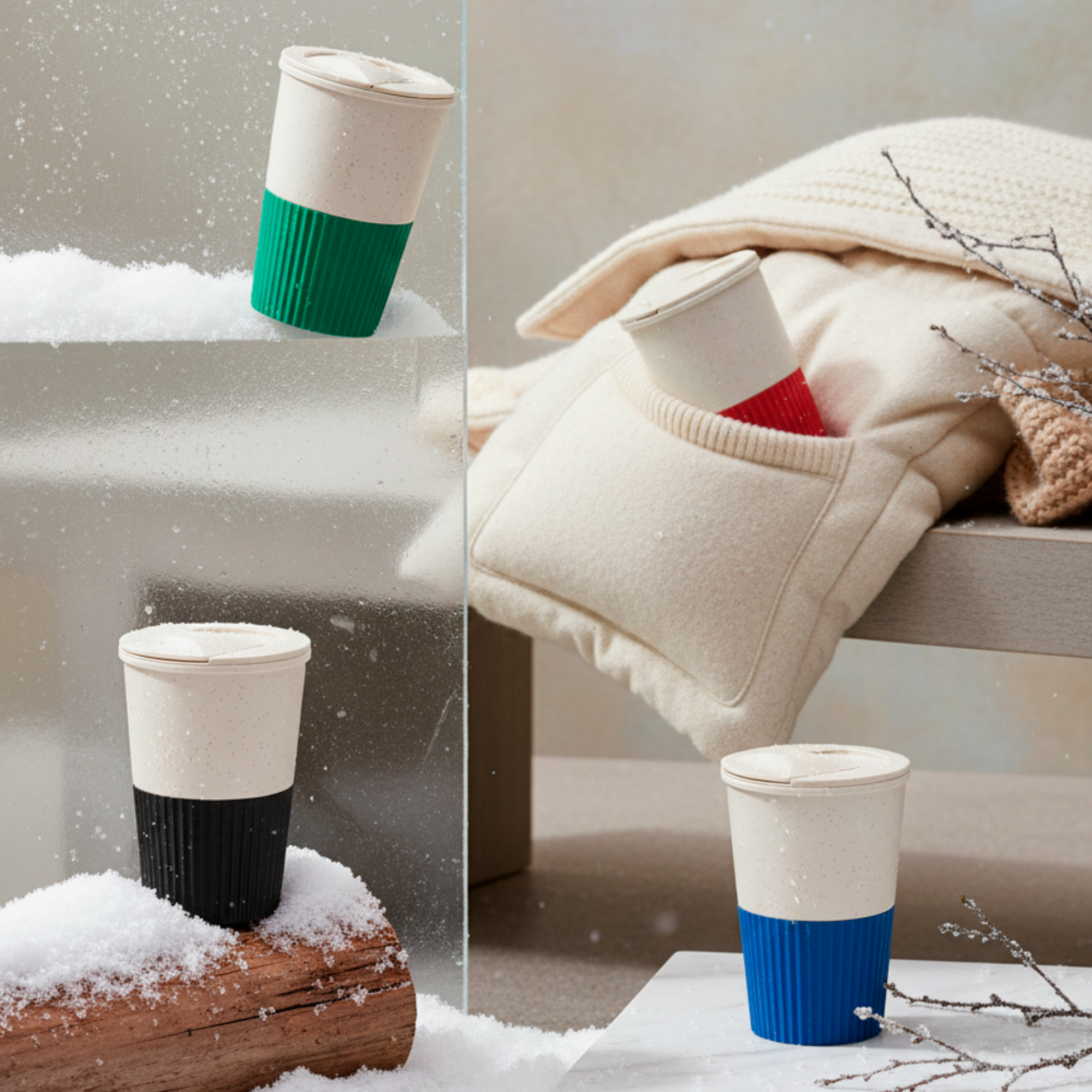 Термостакан пластиковый Wavy с манжетой, чёрный Термостакан пластиковый Wavy с манжетой, чёрный