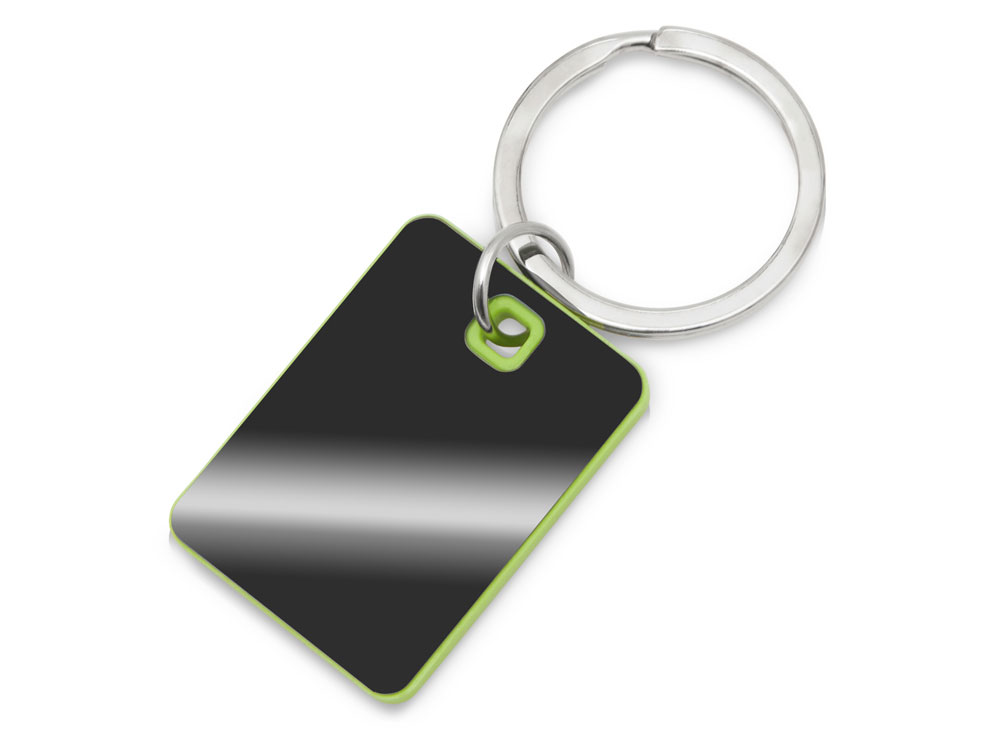 Металлический брелок с пластиковой цветной вставкой SteelPop Rct, серебристый с зеленым яблоком