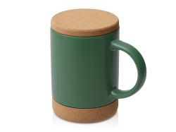 Кружка 450 мл с пробковым дном с крышкой Корк & Бон, глубокий зеленый