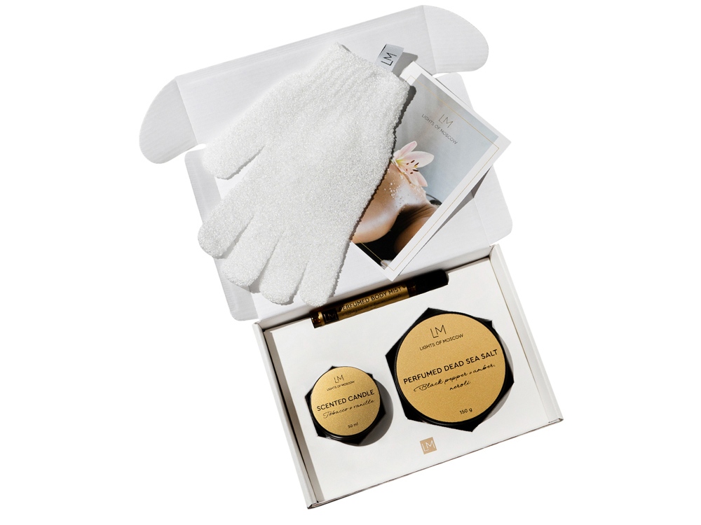 Парфюмированный спа-набор с лого Lights of Moscow, янтарный Парфюмированный спа-набор с лого Lights of Moscow, янтарный