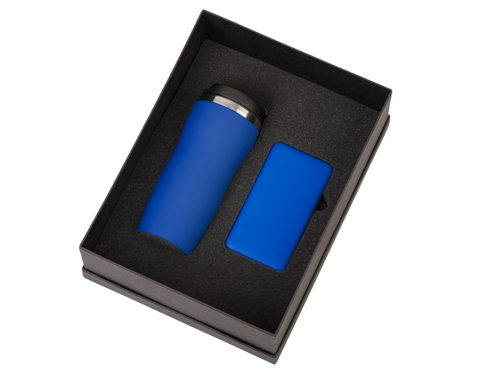 Подарочный набор c вакуумной термокружкой и повербанком С2, синий Подарочный набор c вакуумной термокружкой и повербанком С2, синий