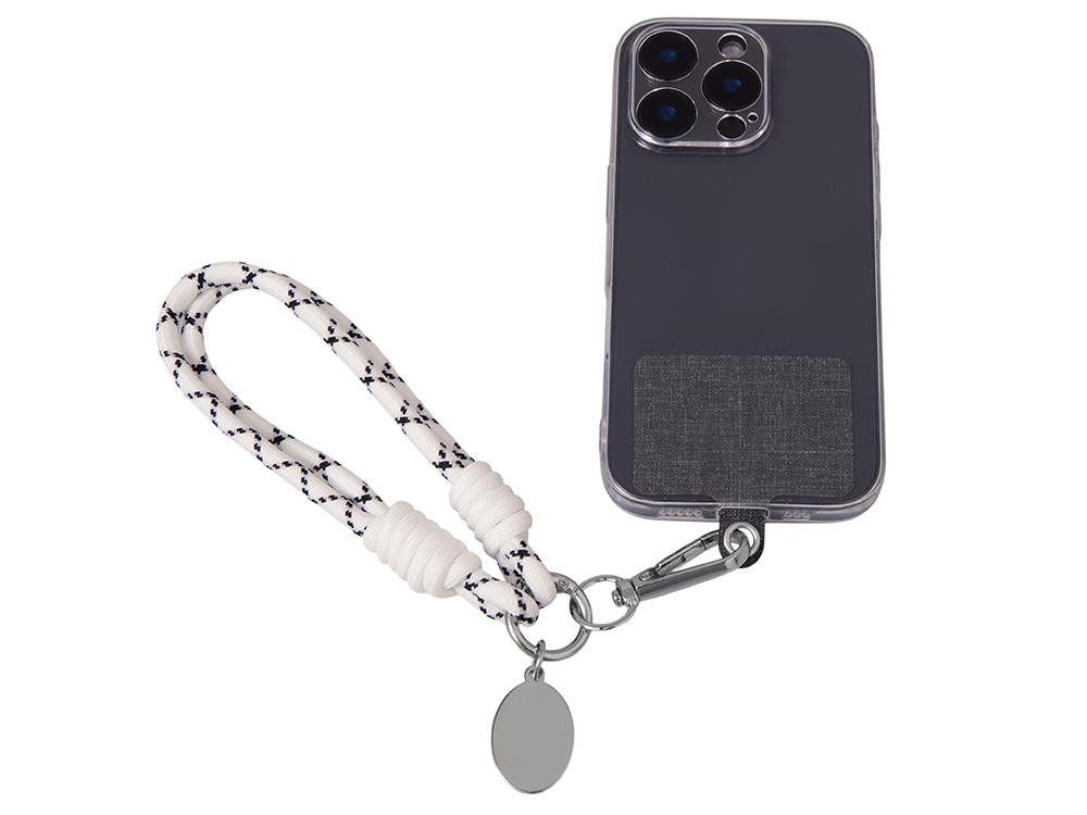 Брелок-браслет Bohemian c тканевым держателем для телефона, бело-черный