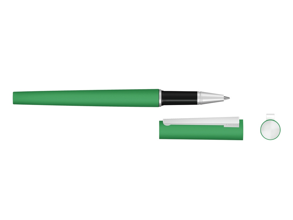 Ручка металлическая роллер Brush R GUM soft-touch с зеркальной гравировкой, зеленый