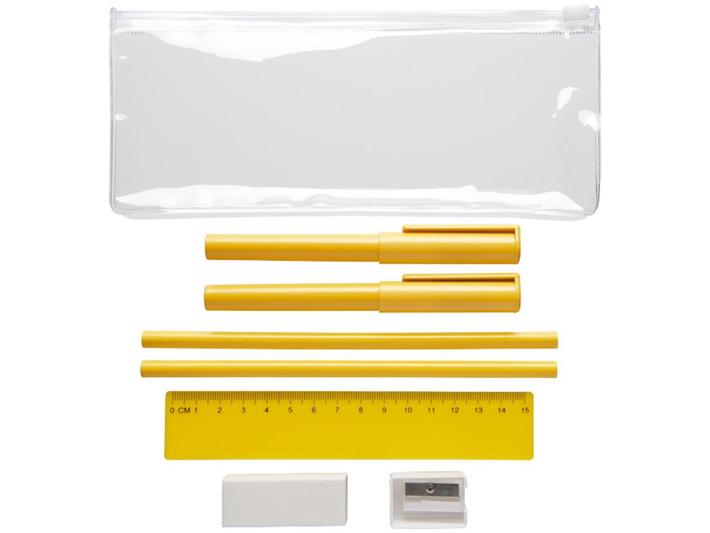 Набор Mindy: ручки шариковые, карандаши, линейка, точилка, ластик, желтый