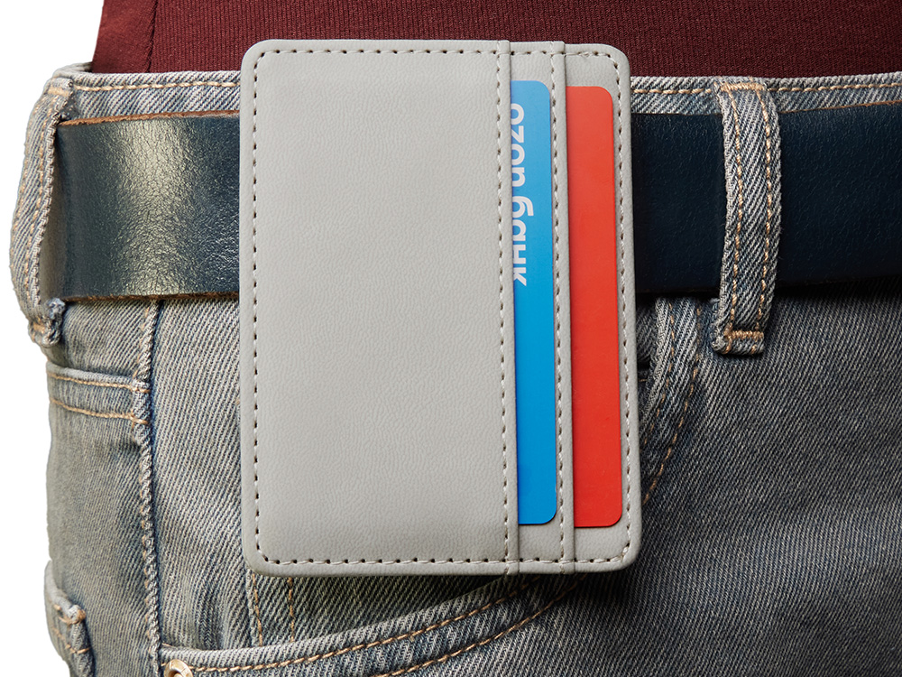 Картхолдер для двух карт и наличных денег с зажимом Crave, светло-серый