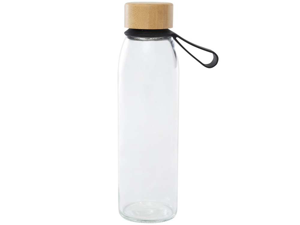 Стеклянная бутылка для воды Porto объемом 500 мл с силиконовой ручкой и бамбуковой крышкой - сплошной черный