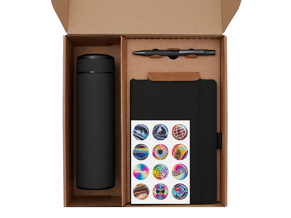 Подарочный набор с термосом, блокнотом, ручкой и чаем, черный