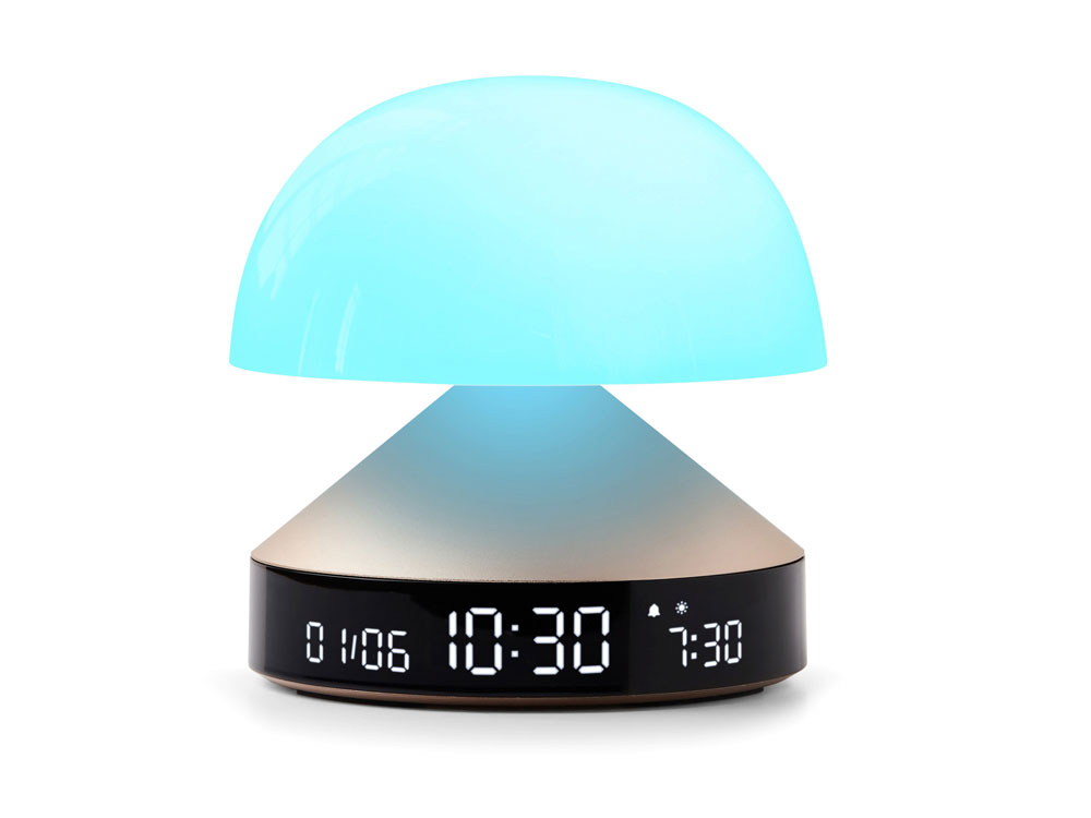 Светильник с часами и световым будильником Mina Sunrise, золотистый