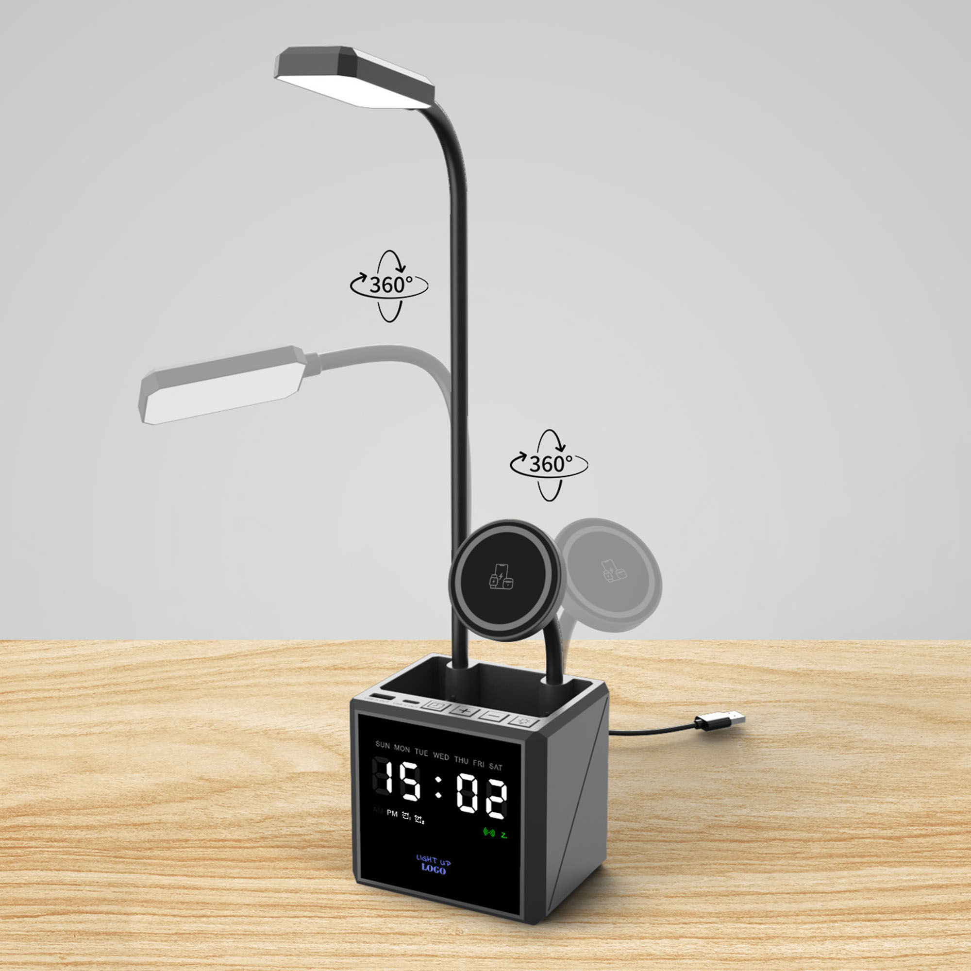 Лампа "Smart Flex" с беспроводным 3в1 (15W) ЗУ с MagSafe, часами, карандашницей и подсветкой логотипа Лампа "Smart Flex" с беспроводным 3в1 (15W) ЗУ с MagSafe, часами, карандашницей и подсветкой логотипа