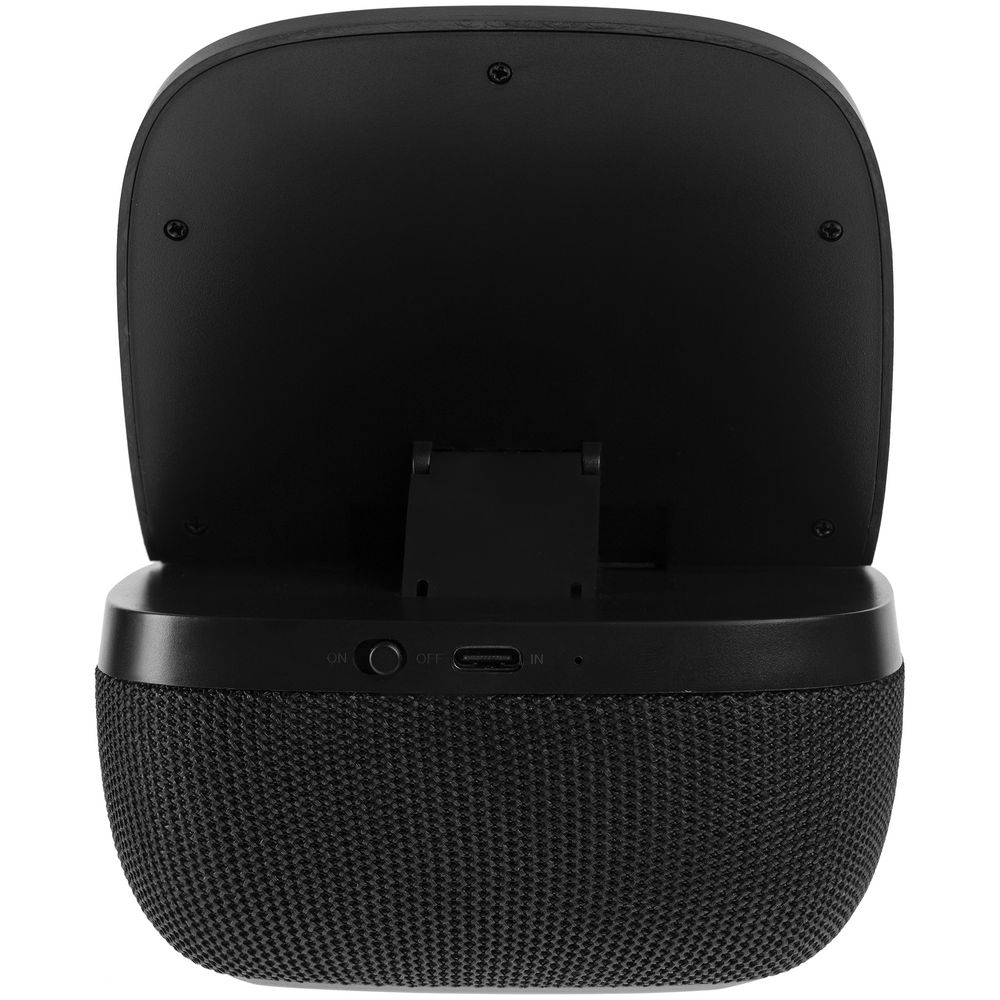 Колонка с беспроводной зарядкой Esca и подсветкой логотипа, черная