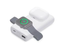 Внешний беспроводной аккумулятор 2-в-1 с функцией зарядки Apple Watch, QC/PD AtomIQ, 10000 мАч, белый Внешний беспроводной аккумулятор 2-в-1 с функцией зарядки Apple Watch, QC/PD AtomIQ, 10000 мАч, белый