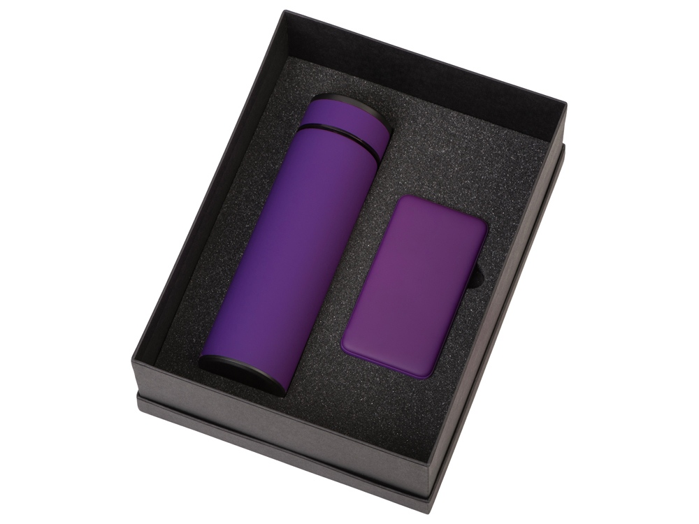 Подарочный набор с термосом и повербанком С2, фиолетовый