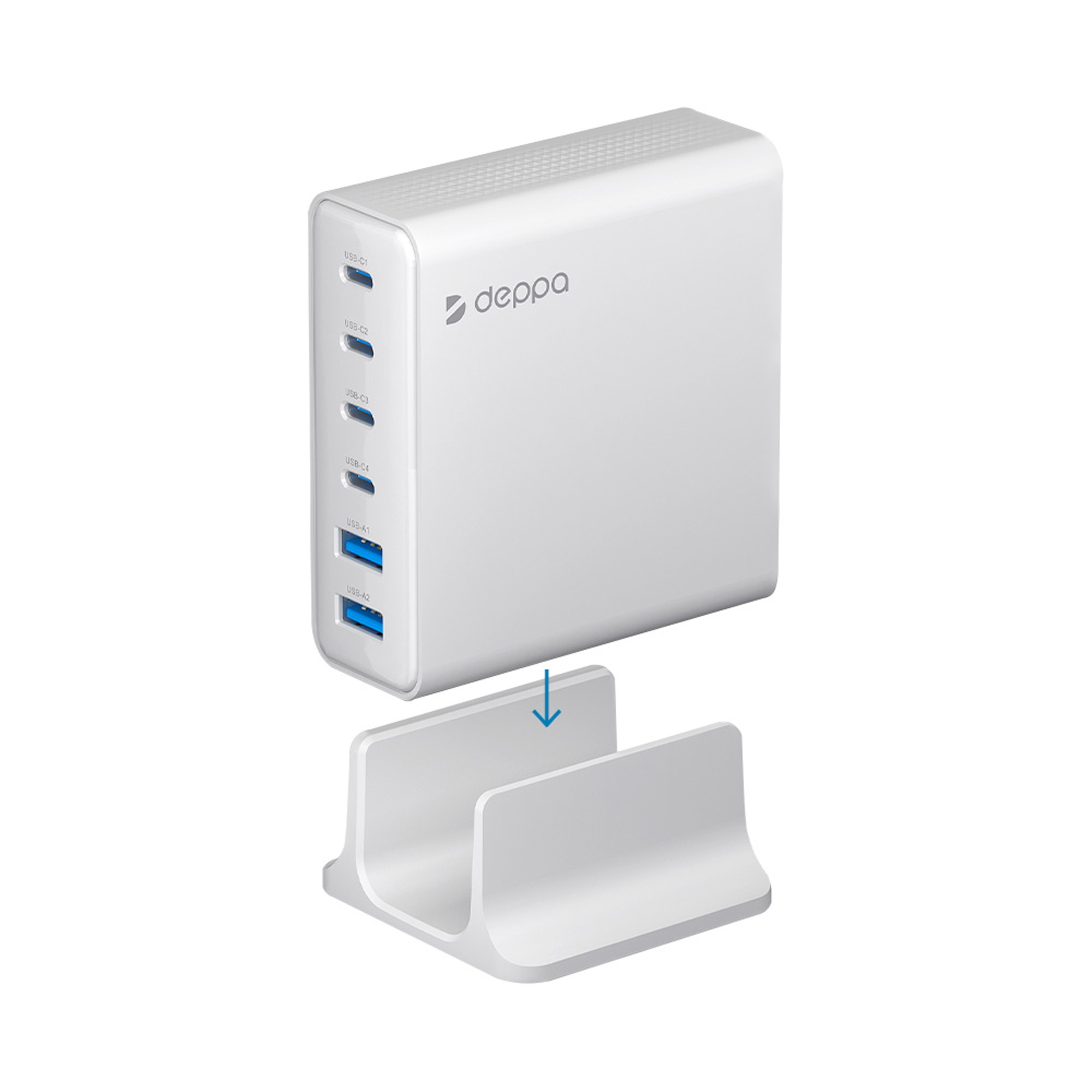 Зарядная станция 4xUSB Type-C, 2xUSB, PD, QC, 160Вт, белый, Deppa