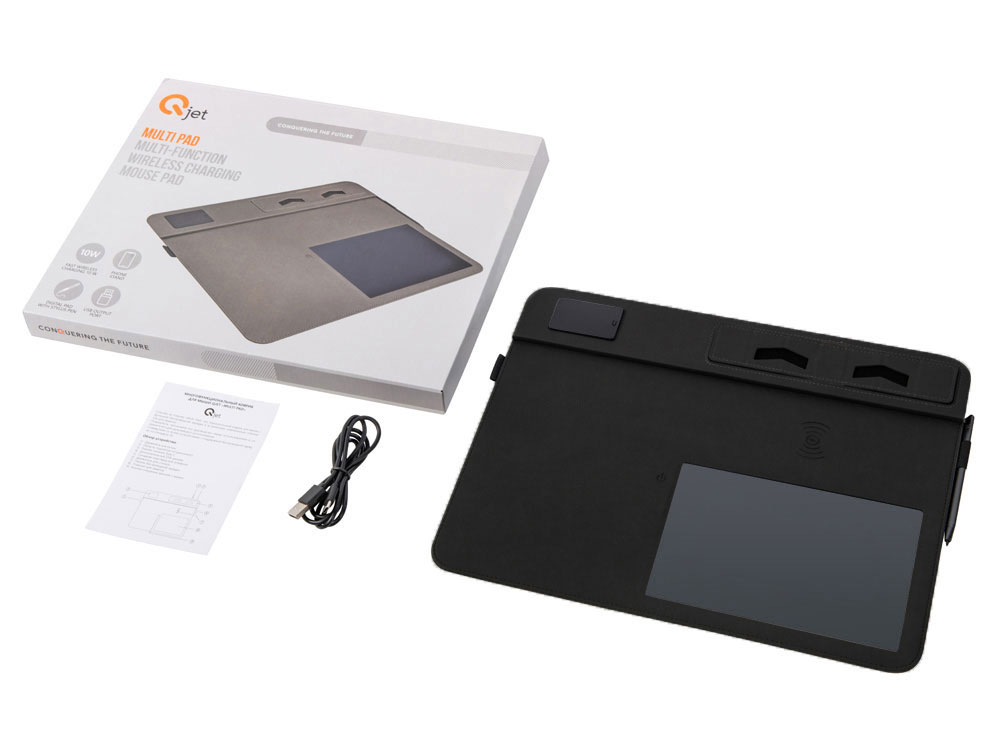 Многофункциональный коврик для мыши Multi Pad с беспроводной зарядкой и LCD экраном, 10 Вт, серый