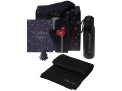 Подарочный набор с варежками, шарфом и термосом, черный Подарочный набор с варежками, шарфом и термосом, черный