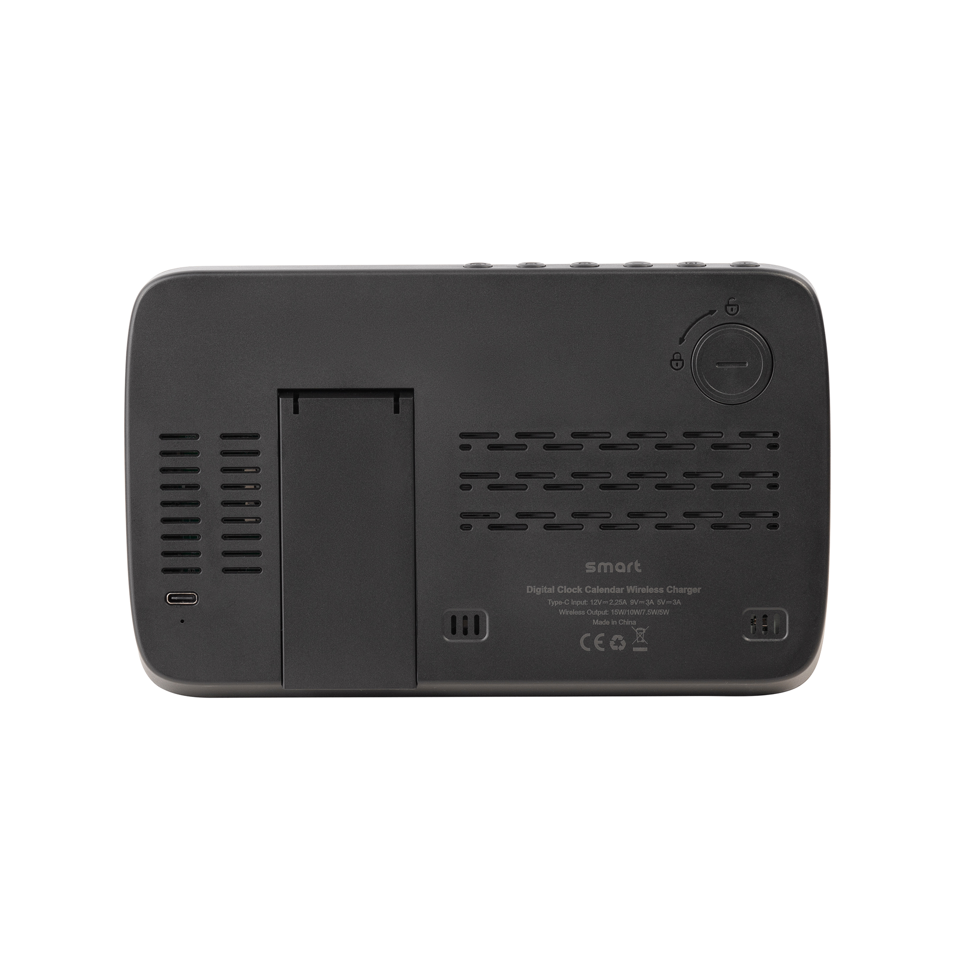 Настольные часы "Smart Screen" с беспроводным (15W) зарядным устройством, гигрометром, термометром, календарём, с подсветкой логотипа Настольные часы "Smart Screen" с беспроводным (15W) зарядным устройством, гигрометром, термометром, календарём, с подсветкой логотипа