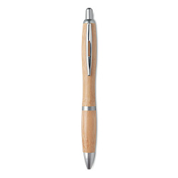 Ручка шариковая из бамбука и пластика серебристого цвета