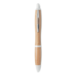Ручка шариковая из бамбука и пластика белого цвета