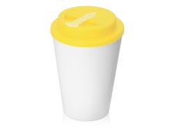 Пластиковый стакан Take away с двойными стенками и крышкой с силиконовым клапаном, 350 мл, белый/желтый Пластиковый стакан Take away с двойными стенками и крышкой с силиконовым клапаном, 350 мл, белый/желтый