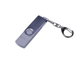 USB-флешка на 32 Гб поворотный механизм, c двумя дополнительными разъемами MicroUSB и TypeC, серебро USB-флешка на 32 Гб поворотный механизм, c двумя дополнительными разъемами MicroUSB и TypeC, серебро